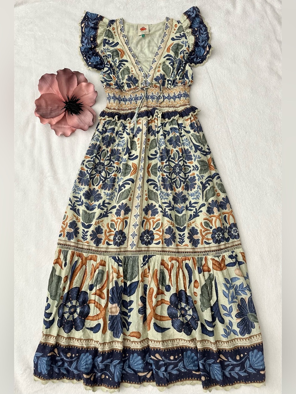 FARM RIO Ocean Blue Tapestry Maxi Dress small